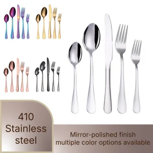 Modern 410 Stainless Steel Customizable Forks Spoons Knives Tableware 1010 Mirror Finish Cutlery Multiple Color Options