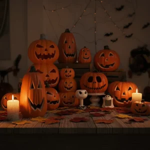Modern Artificial Halloween Decoration Plastic Pumpkins with Led Light for Festival Party Fall Harvest Home Decor