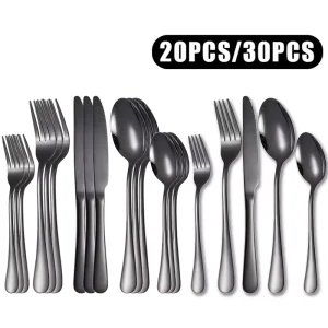 Modern Black Stainless Steel Flatware Set Mirror Polish Kitchen Tableware Hotel Restaurant Cutlery Set