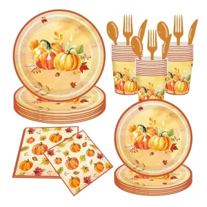 Modern Cartoon Thanksgiving Theme Party Supplies Autumn Pumpkin Maple Leaf Disposable Tableware Holiday Atmosphere Decoration