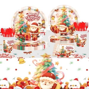 Modern Christmas Pink Checkered Party Tableware Set 1 20 Pcs Birthday Party Tissue Paper Cups Plates Knife and Fork