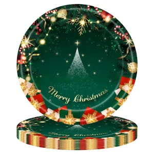 Modern Christmas Themed Party Supplies Disposable Paper Plates Cups Tissue Cloths Tablecloths Dining Utensils for Festive Dining