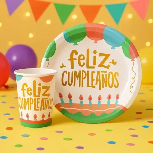 Modern Colorful Feliz Cumpleaos Birthday Party Tableware Set Eco friendly Paper Plates Cups Fiesta Decoration Supplies