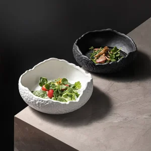 Modern Creative Catering Black White Matte Stone Pattern New Design Crockery High Quality Porcelain Plates for Restaurant