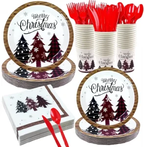 Modern Disposable Christmas Tableware Set 25 Piece Eco Friendly Dinnerware
