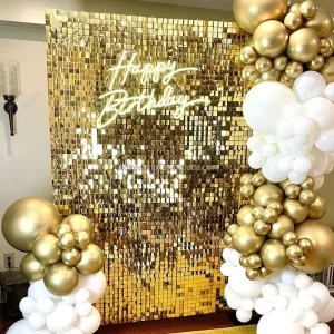 Modern Durable Wedding Backdrop Black Shimmer Gold Sequin Wall Panels 18 Pieces 30x30cm