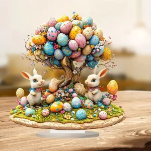 Modern Easter Egg Desktop Ornament with Rabbit Pattern
