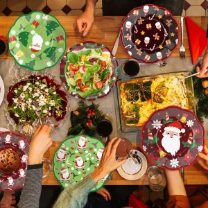Modern Irregular shaped Disposable Biodegradable Paper Plate Napkin Set for Christmas Party Santa Claus Elk