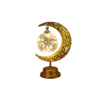 Modern LED Iron Moon Lamp Eid Mubarak Ramadan Decorative Cordless Battery Operated Living Room Warm White Middle