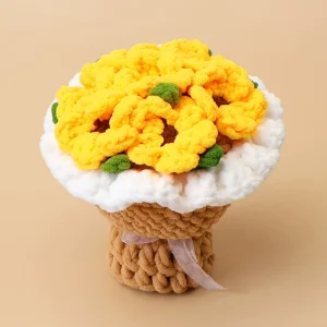 Modern Large Sunflower Bouquet Hand Crocheted Woven Polyester Home Decoration College Entrance Examination Gift for Thanksgiving