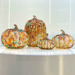 Modern Light Luxury Glass Pumpkin Sculpture Halloween Ornament with Customizable Color Handicraft Home Decor