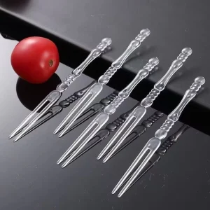 Modern Minimalist Design Disposable Plastic Transparent Thickened Fruit Fork for Fruit Cake