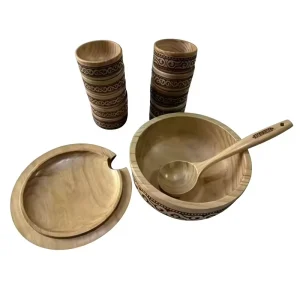 Modern Minimalist Pine Wood Milk Tea Bowl Set with Lids Large Covered Bowls Auspicious Festive Design