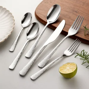 Modern Minimalist Vertical Stripe Handle Stainless Steel Tableware Cutlery Western Style Knife Fork Spoon Steak Knife