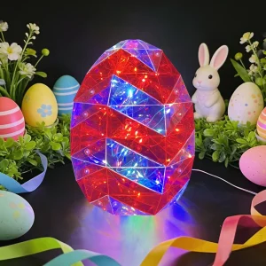 Modern Prismatic Iridescent Easter Egg Decor 3D LED Rainbow Reflective 50 LED USB Powered Handmade Holiday Ornament Easter Decor