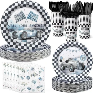 Modern Racing Themed Party Decoration Props Party Tableware Eco Friendly Paper Plates Cups Tissue Supplies
