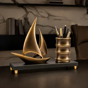 Modern Resin Sailboat Pen Holder Desk Decor Symbol of Smooth Sailing Office Desktop Ornament Home Decoration