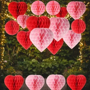 Modern Simple Romantic Heart Honeycomb Paper Hanging Decor for Valentine’s Day Wedding