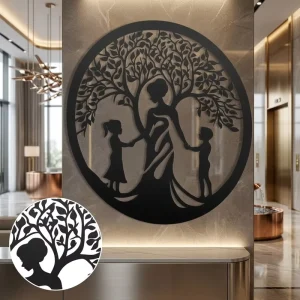 Modern Stainless Steel Handcrafted Sculpture Tree Life Hanging Wall Art Delicate Mother Children Family Tree Design Vintage