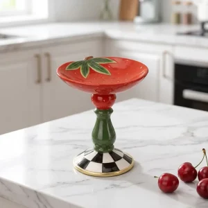 Modern Strawberry Ceramic Dessert Plate High Foot Fruit Stand Hand Painted Elegant Home Decor Tableware