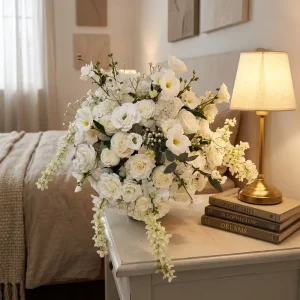 Modern Style DIY Wedding Stage Event Center Artificial Flower Art Silk Backdrop White Rose Mixed Arrangement 120x60cm Highly