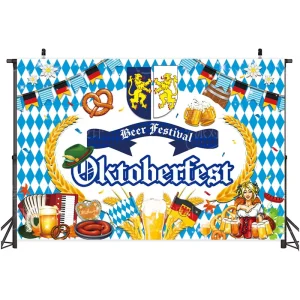 Modern Style Polyester Beer Festival Backdrop Banner With Lion Design For Oktoberfest Party Decorations Photo Session Background
