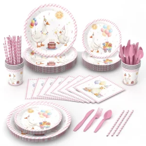 Modern-Style Silly Goose Eco-friendly Disposable Tableware Set Paper Plates Cups Napkins for Children’s Birthday