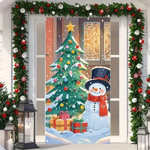 Modern Style Soft Polyester Christmas Party Banner with 4 Color Colorful Spheres and Star Patterns Rectangle Shape UV Printed