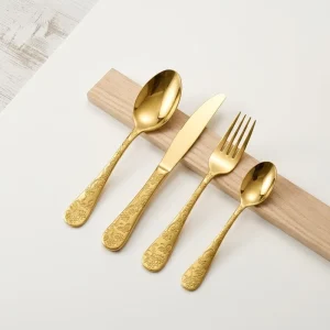 Modern Stylish Gilded Patterned Stainless Steel Western Tableware for Hotel Private Banquets Festival Gifts