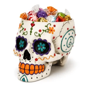 Modern Sugar Skull Candle Holder Resin Day of the Dead Decor