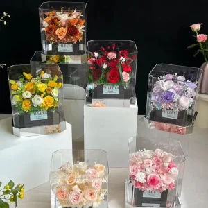 Monet Garden Real Natural Rose Flower Bouquet Acrylic Box Preserved Roses Forever Eternal Immortal Timeless Eternity Flowers