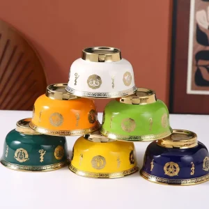 Mongolian style New Thickened Milk Tea Bowl 45 inch Wide rimmed Gold plated Porcelain Ethnic minimalist Style Tableware