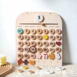 Montessori Magnetic Wooden Framed Calendar for Kids Ages 5 7 Movable Educational Learning Tool Decorative Birthday Gift