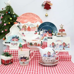 Most Popular Christmas House Dinnerware Set Customize High Quality Festive Christmas Tableware Set Designs