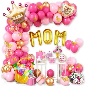 Mother’s Day Balloon Arch Backdrop Set Assorted Pink Gold Latex Foil Globos Pack for Home Parties Restaurant Decor