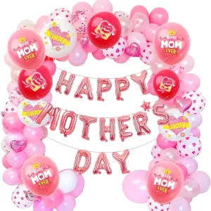 Mother’s Day Balloon Arch Bundle Best Mom Foil Latex Globos Pink Red Heart Decorations for Party Planners