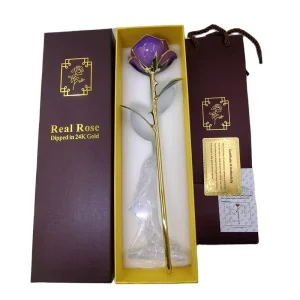 Mother’s Day Box Preserved Flowers Natural Golden Dipped Preserved Rose Decorative Flower Square Box for Valentine’s Gift