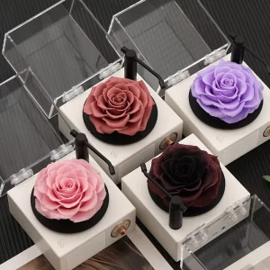 Mothers Day Gift Luxury Rotating Preserved Rose Flower Eternal Rose in Acrylic Box With Necklace for Women Girls