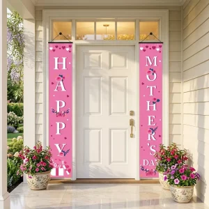 Mother’s Day Porch Sign Happy Mother’s Day Door Banner Vertical Hanging Flag Outdoor Home Party Decoration