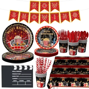 Movie Night Party Decorations Cinema Cutlery Set for 24 People Using Red Carpet Party Decorations