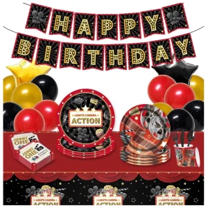Movie Night Party Supplies Red Movie Themed Disposable Tableware Set for Party Decorations