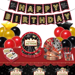 Movie Party Supplies Movie Night Themed Disposable Tableware Set for Party Decorations Paper Plate Cup Napkin