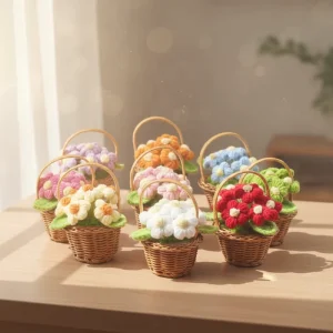 Multi Color Handmade Crochet Mini Flower Basket Woolen Knitted Eco Friendly Halloween Ornament Gift Sets DIY