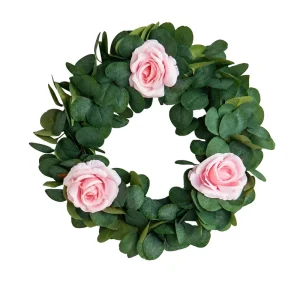 Multi Color Option Artificial Rose Eucalyptus Wreath Foldable for Door Farmhouse Wedding Wall Hanging Decor