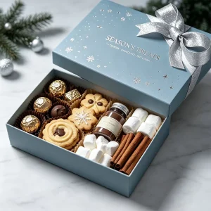 Multi Color Ribbon Christmas Rigid Grey Board Gift Box for Tea Wine Beverage Cookie Food Grocery Candy Packaging OEM ODM