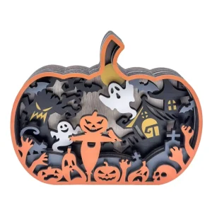 Multi-Layer Simulated Pumpkin with Haunted House, Ghost, and Scarecrow Desktop Decoration