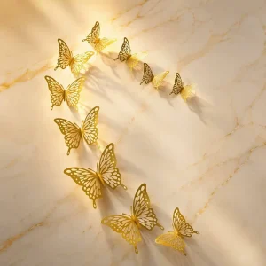 Multi Size Golden Stereo Butterfly Party Decorations Hollow Paper Ornament Wedding Celebration Supply Bulk
