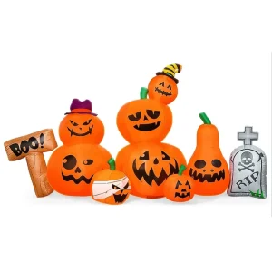 Multi Size Inflatable Pumpkin Family Set with Built in LED Lights Halloween Yard Decor for Outdoor Display