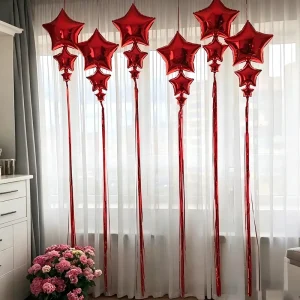 Multi color Star Foil Balloon Set with Long Tassel Streamers Wedding Birthday Party Hanging Decor Globos