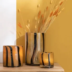 Multi functional Striped Zebra Print Glass Vase Candle Holder Light Luxury Mouth Blown Handmade Decorative Insert Dried Desktop